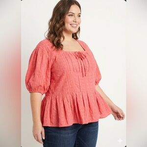 Ivy City Co Thea Coral Blouse top Peplum Hem PLUS SIZE 2X